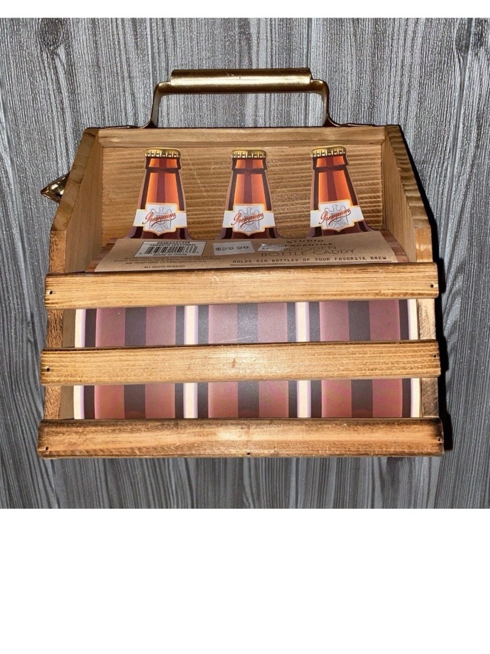 Studio Mercantile Bottle Wooden 6 pack Caddy Carrier w/ Handle & Bottle Opener